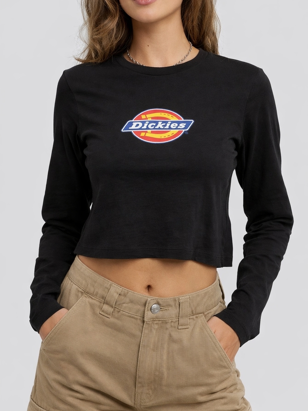 Dickies Black Women’s Long-Sleeve Crop Top with Logo